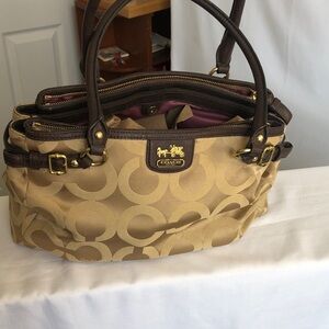 Coach Beige and Dark Brown Signature Shoulder Bag